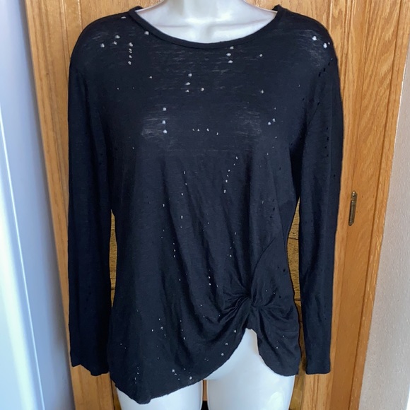 Tops - Gothic Grunge Punk Streetwear Vibe Black Ripped Distressed Long Sleeve T Shirt L